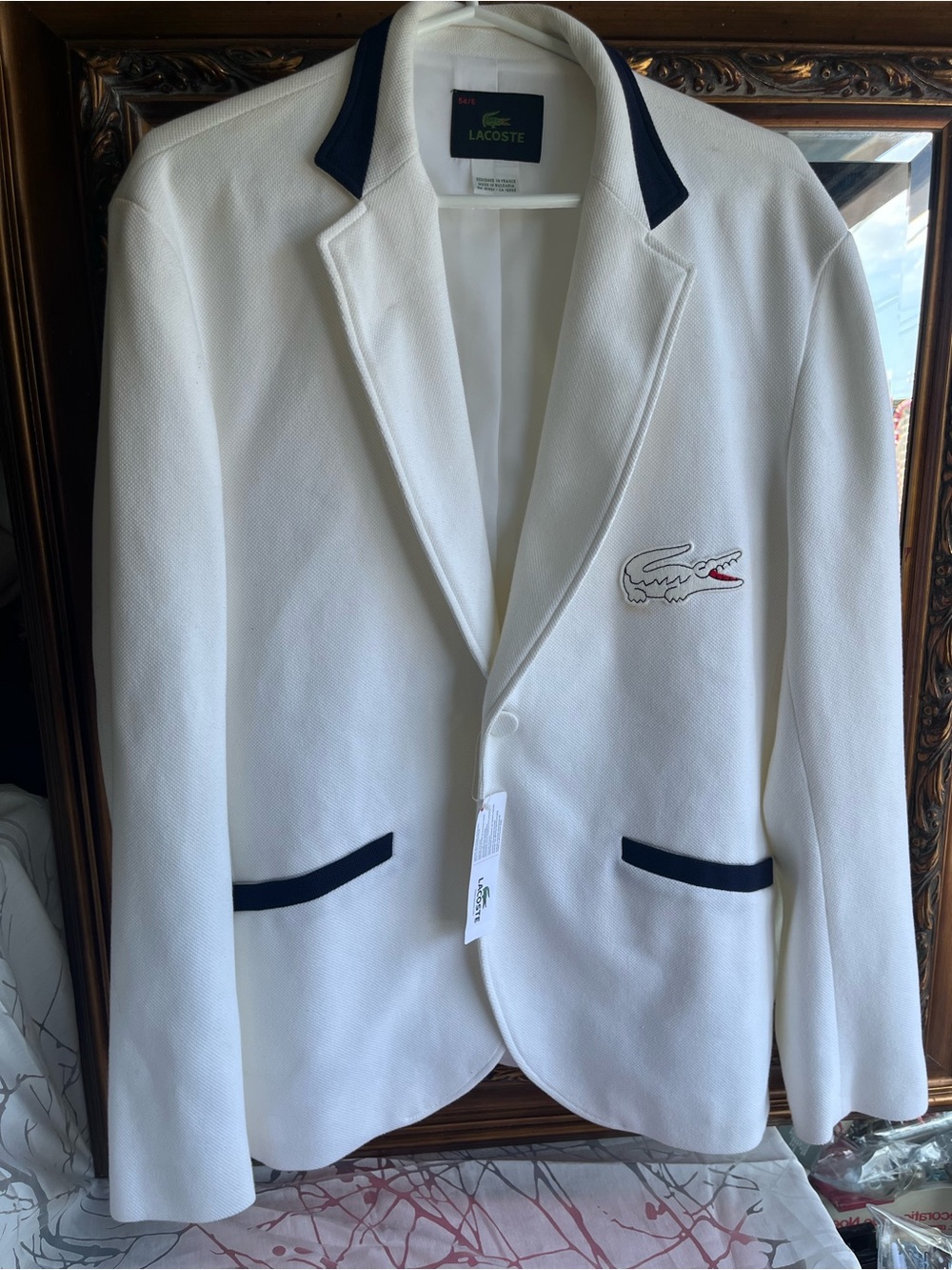 Lacoste White Blazer with Navy Trim and Crocodile Patch